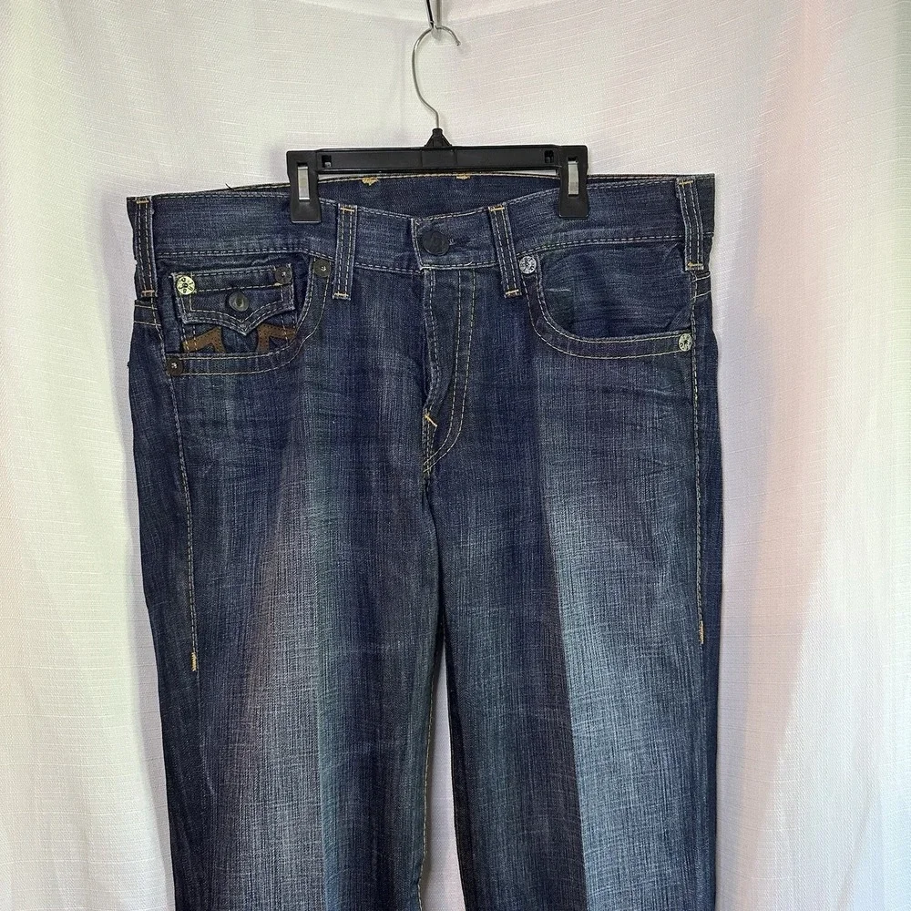 True‎ Religion Section Row Seat Jeans Men's 36 Dark Wash Straight Leg Button Fly